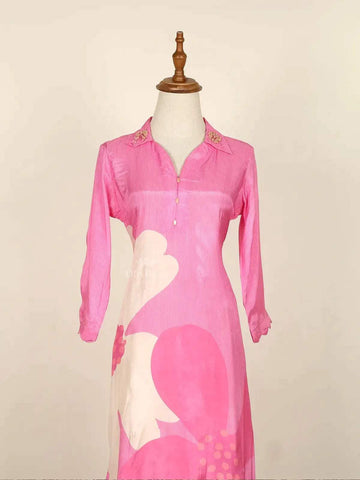 Pink Straight Cut Salwar Suit Adorned with Floral Prints - Diadem