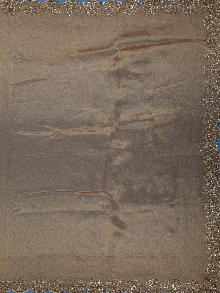 Caramel Brown Tissue Organza Saree with Embroidered Scallop Border - Diadem