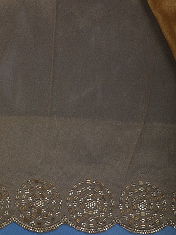 Caramel Brown Tissue Organza Saree with Embroidered Scallop Border - Diadem