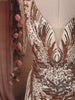 Champagne Beige Abstract Sequins Embroidered Design Mermaid Sequins Fabric Party Wear Gown with Cape Sleeve