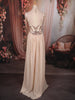 Champagne Beige Abstract Sequins Embroidered Design Mermaid Sequins Fabric Party Wear Gown with Cape Sleeve