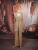 Champagne Beige Abstract Sequins and Kartana Beads Embroidered Design Georgette Party Wear Palazzo Suit with Matching Choker Dupatta