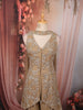 Champagne Beige Abstract Sequins and Kartana Beads Embroidered Design Georgette Party Wear Palazzo Suit with Matching Choker Dupatta