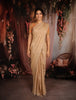 Champagne Beige Butta Woven Design Soft Tissue Saree with Scalloped Border