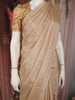 Champagne Beige Butta Woven Design Soft Tissue Saree with Scalloped Border