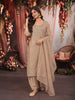 Champagne Beige Butta Zari Embroidered Design Crushed Tissue Straight Cut Salwar Suit with Matching Designer Dupatta
