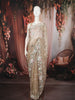 Champagne Beige Floral Vine Sequins and  Beads Embroidered Design Net Party Wear Saree with Designer Border