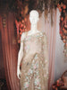 Champagne Beige Floral Vine Sequins and  Beads Embroidered Design Net Party Wear Saree with Designer Border