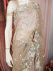 Champagne Beige Floral Vine Sequins and  Beads Embroidered Design Net Party Wear Saree with Designer Border