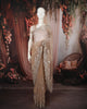Champagne Beige Floral Vine Sequins and  Beads Embroidered Design Net Party Wear Saree with Scalloped Border