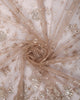 Champagne Beige Floral Vine Sequins and  Beads Embroidered Design Net Party Wear Saree with Scalloped Border