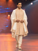Champagne Beige Floral Vine Sequins and Beads Embroidered Design Raw Silk Sherwani Suit with Matching Dupatta