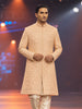 Champagne Beige Floral Vine Sequins and Beads Embroidered Design Raw Silk Sherwani Suit with Matching Dupatta