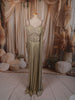 Champagne Beige Floral Vine Sequins and Kartana Embroidered Design Holographic Corset Party Wear Gown