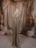 Champagne Beige Floral Vine Sequins and Kartana Embroidered Design Holographic Corset Party Wear Gown