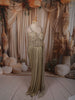 Champagne Beige Floral Vine Sequins and Kartana Embroidered Design Holographic Corset Party Wear Gown
