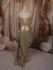 Champagne Beige Floral Vine Sequins and Kartana Embroidered Design Holographic Corset Party Wear Gown