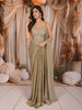 Champagne Beige Floral Vine Sequins and Kartana Embroidered Design Holographic Corset Party Wear Gown