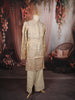 Champagne Beige Floral Vine Zari Embroidered Design Tissue Silk Men's Kurta Pyjama