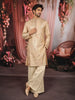 Champagne Beige Floral Vine Zari Embroidered Design Tissue Silk Men's Kurta Pyjama