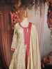 Champagne Beige Floral Vine Zari Embroidered and Stone Embellished Design Silk Palazzo Suit with Matching Dupatta