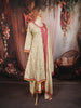 Champagne Beige Floral Vine Zari Embroidered and Stone Embellished Design Silk Palazzo Suit with Matching Dupatta