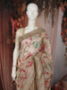 Champagne Beige Floral Wine Zari  Woven Design Pure Tissue Fancy Saree with Lace Border