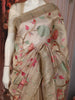 Champagne Beige Floral Wine Zari  Woven Design Pure Tissue Fancy Saree with Lace Border