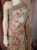 Champagne Beige Floral Wine Zari  Woven Design Pure Tissue Fancy Saree with Lace Border