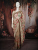 Champagne Beige Floral Wine Zari  Woven Design Pure Tissue Fancy Saree with Lace Border