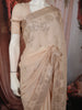 Champagne Beige Floral Zari Embroidered Design Chiffon Party Wear Saree with Zari Border