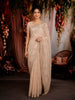 Champagne Beige Floral Zari Embroidered Design Chiffon Party Wear Saree with Zari Border
