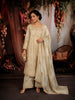 Champagne Beige Floral Zari Embroidered and Stone Embellished Design Tissue Silk Anarkali Salwar Suit with Matching Dupatta