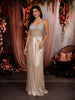 Champagne Beige Heavy Mirror and Beads Embroidered Design Shimmer Party Wear Corset Gown with Choker Dupatta