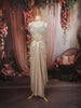 Champagne Beige Heavy Mirror and Beads Embroidered Design Shimmer Party Wear Corset Gown with Choker Dupatta