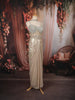 Champagne Beige Heavy Mirror and Beads Embroidered Design Shimmer Party Wear Corset Gown with Choker Dupatta