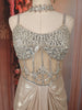 Champagne Beige Heavy Mirror and Beads Embroidered Design Shimmer Party Wear Corset Gown with Choker Dupatta