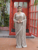 Champagne Beige Heavy Sequins and  Beads Embroidered Design Net Party Wear Saree with Full Sleeve Designer Blouse