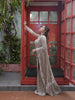 Champagne Beige Heavy Sequins and  Beads Embroidered Design Net Party Wear Saree with Full Sleeve Designer Blouse