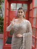Champagne Beige Heavy Sequins and  Beads Embroidered Design Net Party Wear Saree with Full Sleeve Designer Blouse