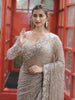 Champagne Beige Heavy Sequins and  Beads Embroidered Design Net Party Wear Saree with Full Sleeve Designer Blouse