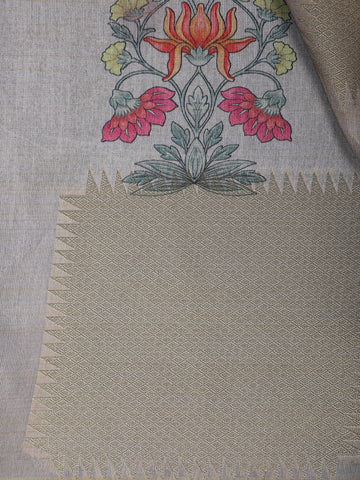 Champagne Beige floral Design Semi Tissue Saree - Diadem