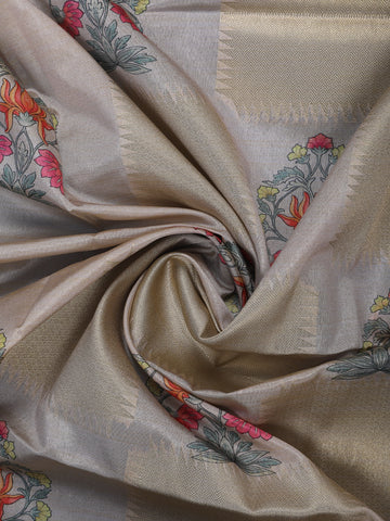 Champagne Beige floral Design Semi Tissue Saree - Diadem