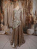 Champagne Bronze Heavy Sequins and Beads Embroidered Design Holographic Indo Western Lehenga with Draped Dupatta