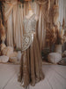 Champagne Bronze Heavy Sequins and Beads Embroidered Design Holographic Indo Western Lehenga with Draped Dupatta