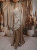 Champagne Bronze Heavy Sequins and Beads Embroidered Design Holographic Indo Western Lehenga with Draped Dupatta