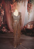 Champagne Bronze Heavy Sequins and Beads Embroidered Design Net Ready to Wear Draped Saree with Matching Designer Full Sleeve Blouse