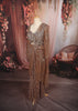 Champagne Bronze Heavy Sequins and Beads Embroidered Design Net Ready to Wear Draped Saree with Matching Designer Full Sleeve Blouse