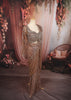 Champagne Bronze Heavy Sequins and Beads Embroidered Design Net Ready to Wear Draped Saree with Matching Designer Full Sleeve Blouse