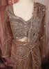 Champagne Bronze Heavy Sequins and Beads Embroidered Design Net Ready to Wear Draped Saree with Matching Designer Full Sleeve Blouse